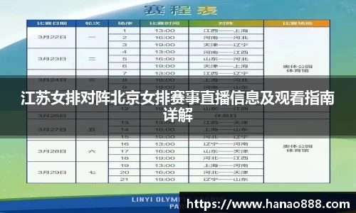 江苏女排对阵北京女排赛事直播信息及观看指南详解